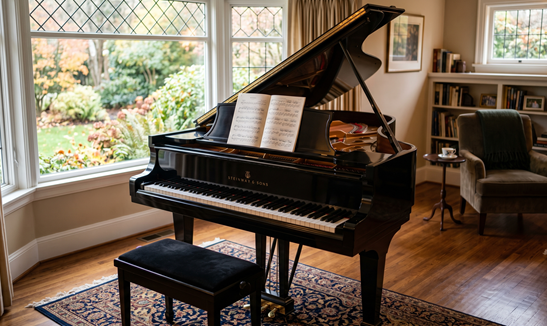 a grand piano in the room